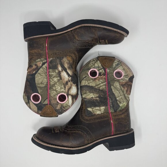 Ariat Pink Camo Brown Leather Western Cowboy Boots Women's Size 6.5 - Picture 4 of 10